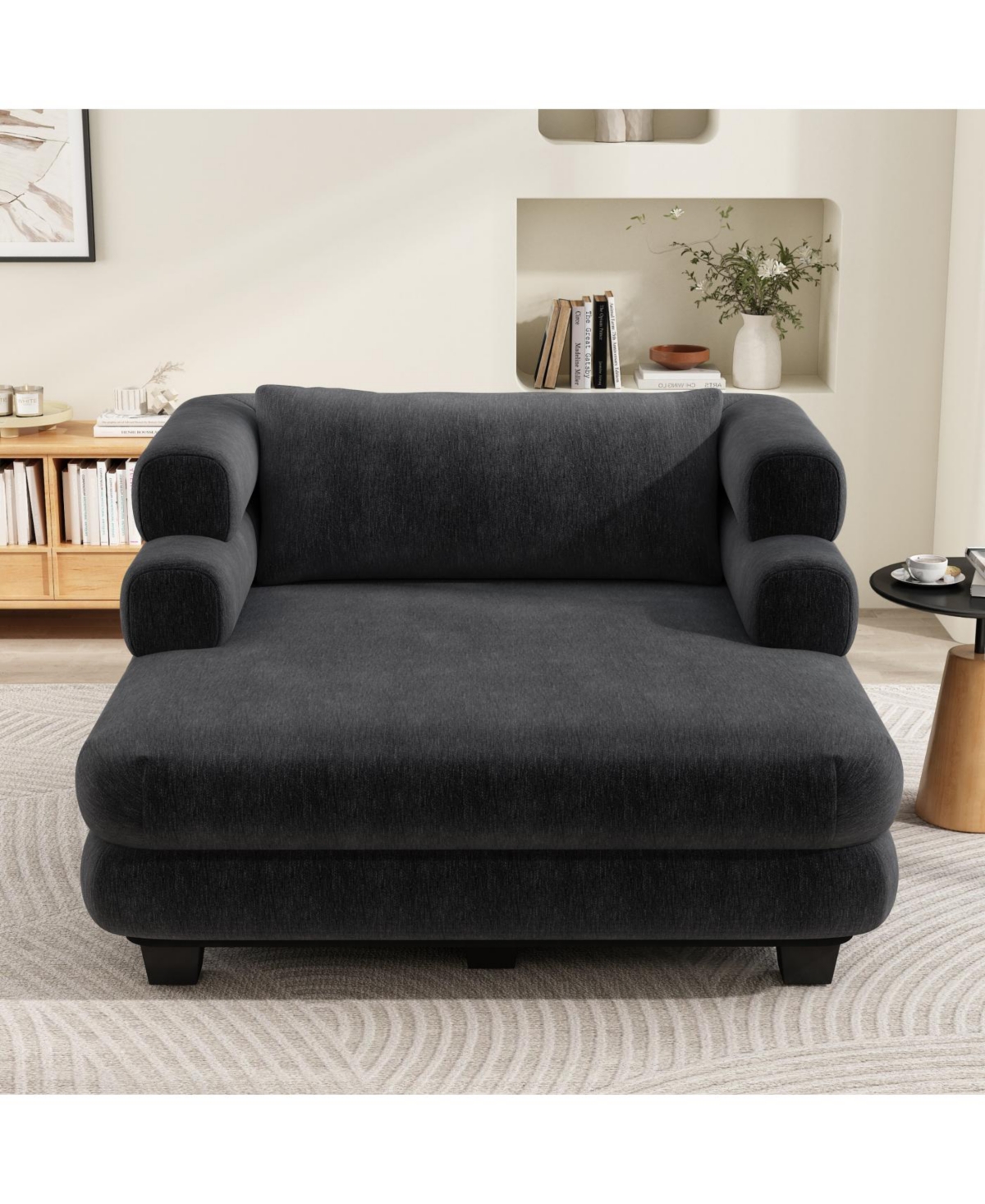 Streamdale Furniture Oversized Chaise Lounge 52.4" Modern Chenille Sofa Bed with Deep Seat, Black