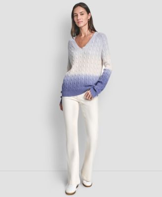 Women's Deep Dye V-Neck Cable Sweater