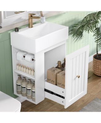 Bathroom Vanity with Ceramic Sink Storage Cabinet Drawer and Golden Handle