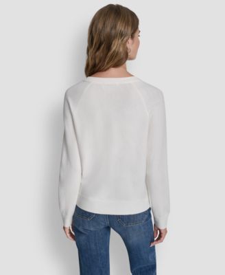 Women's Rhinestone Button-Front Crewneck Cardigan