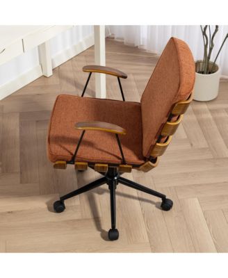 35.83"H Modern 360 Swivel Office Chair, Solid Wood Task Chair with Adjustable Height and Bent Wood