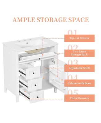 Bathroom Vanity with Sink 3 Drawers and Adjustable Shelf Freestanding Storage