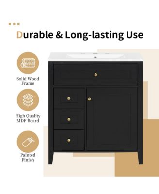 Bathroom Vanity with Sink 3 Drawers and Adjustable Shelf Freestanding Storage