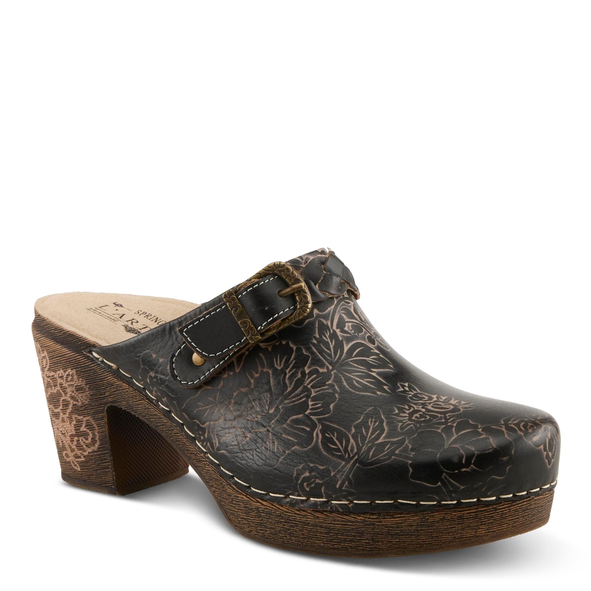 L'Artiste Calliroe Open-Back Clogs | Hand-Painted Leather Slip-On With Floral Details