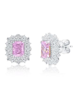 Suzy Levian Gala Collection Sterling Silver Multi-Cut Cluster Halo Firework-Cut Cubic Zirconia Stud Earrings