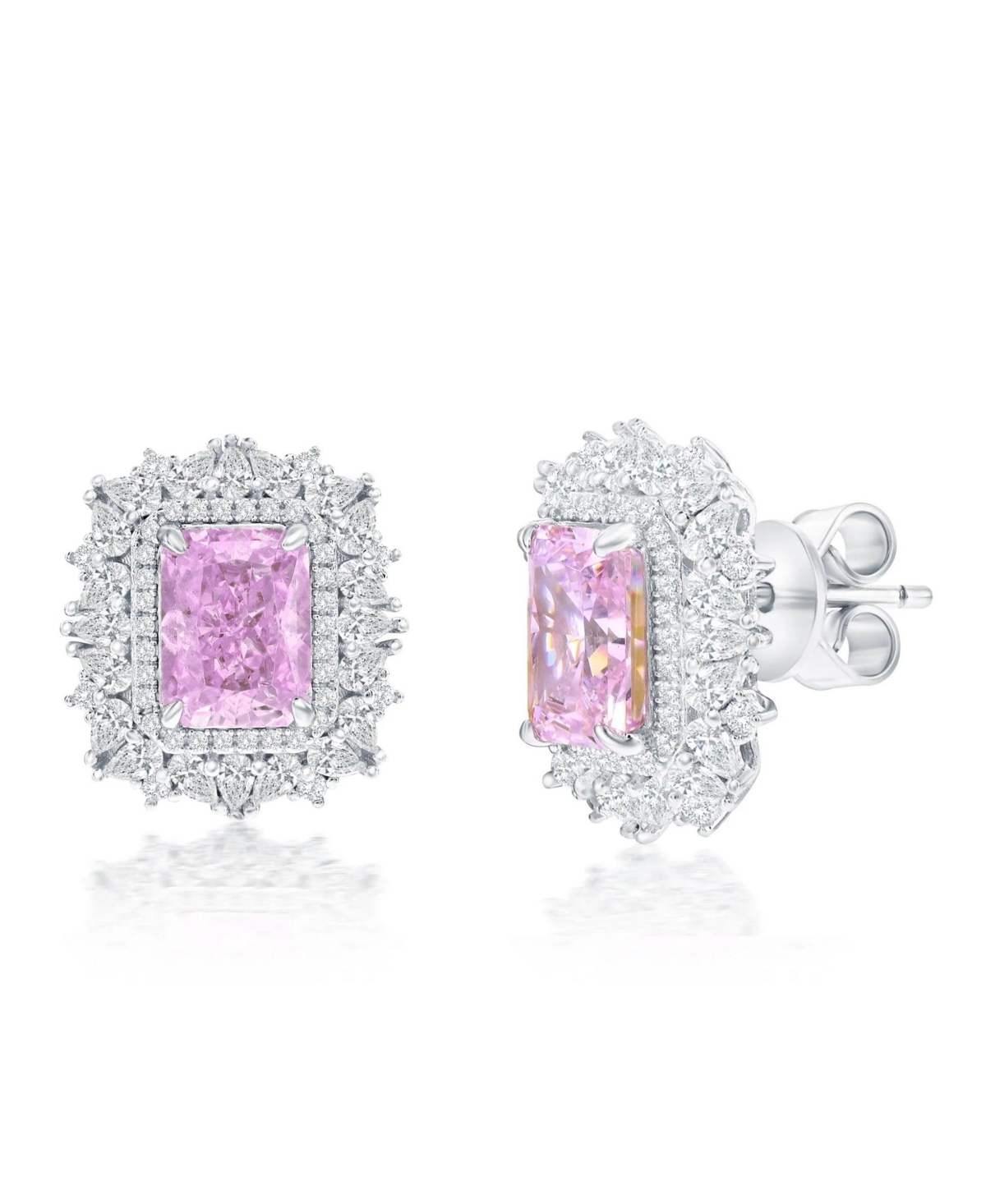 Suzy Levian New York Gala Collection Sterling Silver Multi-Cut Cluster Halo Firework-Cut Cubic Zirconia Stud Earrings