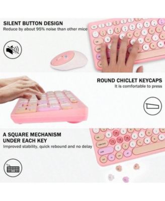 Wireless Keyboard and Mouse Combo, Typewriter Keyboard with Round Keycaps, 2.4GHz Wireless Keyboard Mouse