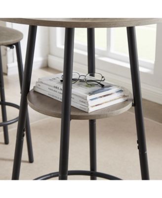Round Stool Set with Shelf and Upholstered Backrest, 23.62'' W x 23.62'' D x 35.43'' H