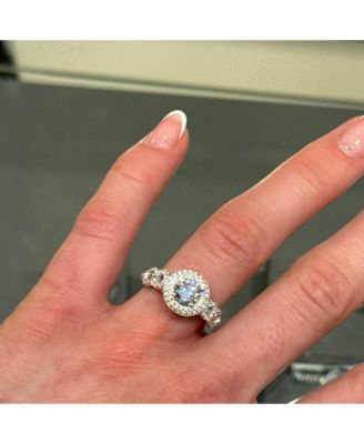 Suzy Levian Sterling Silver Cubic Zirconia Pave Halo Round Center Stone Ring