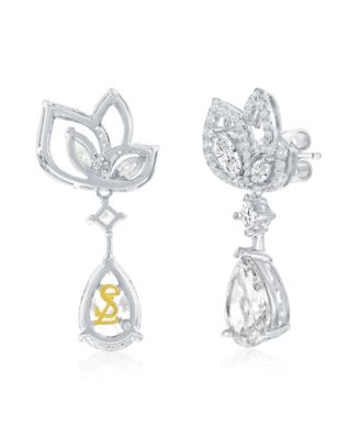 Suzy Levian Gala Collection Sterling Silver Pear Shape Cubic Zirconia Drop Floral Earrings