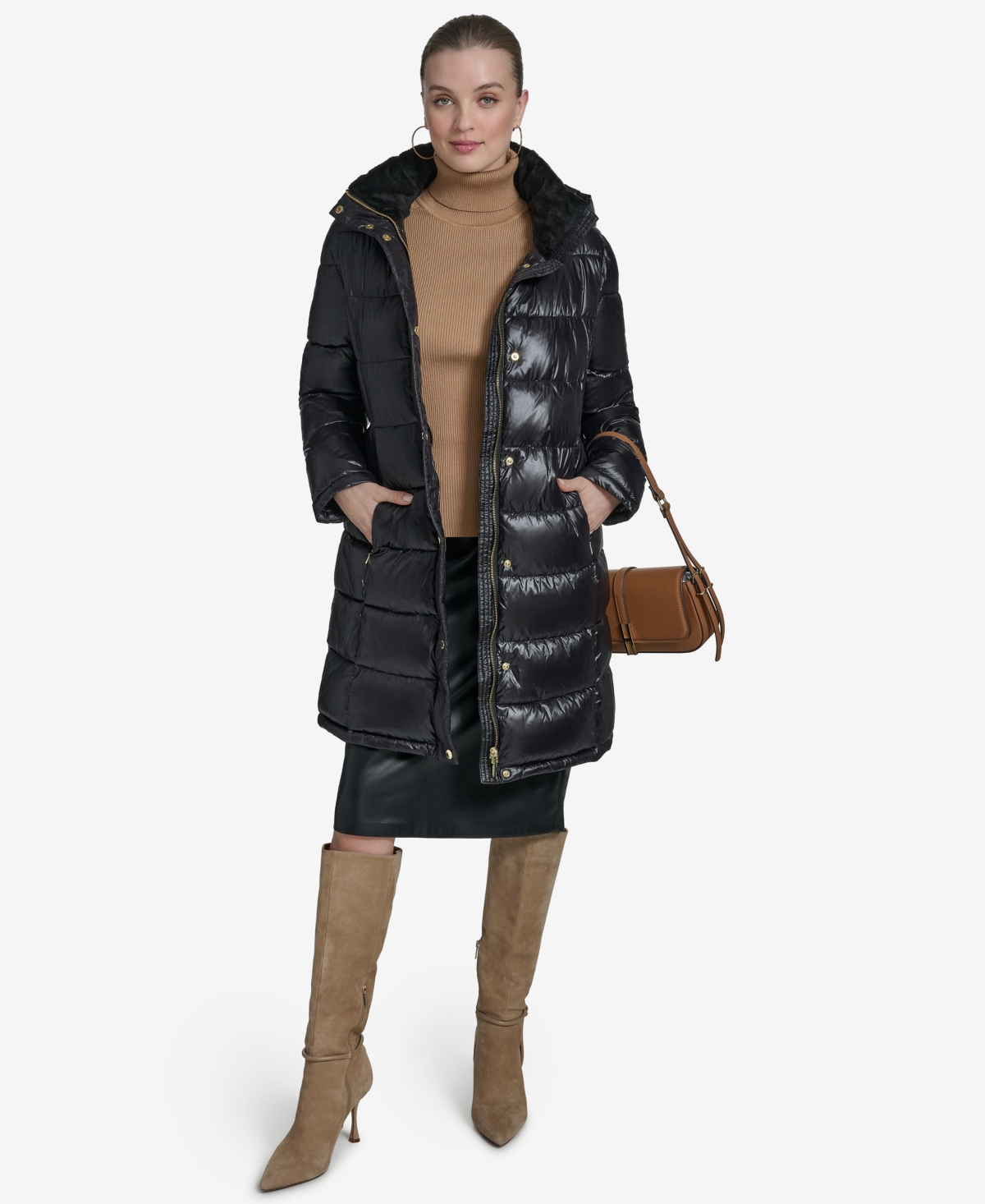 Halston Women's Stand Collar Belted Puffer Coat