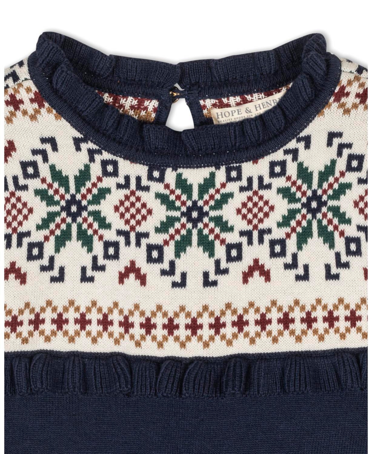 Hope & Henry Baby Girls Organic Ruffle Collar Fair Isle Yoke Sweater Dress