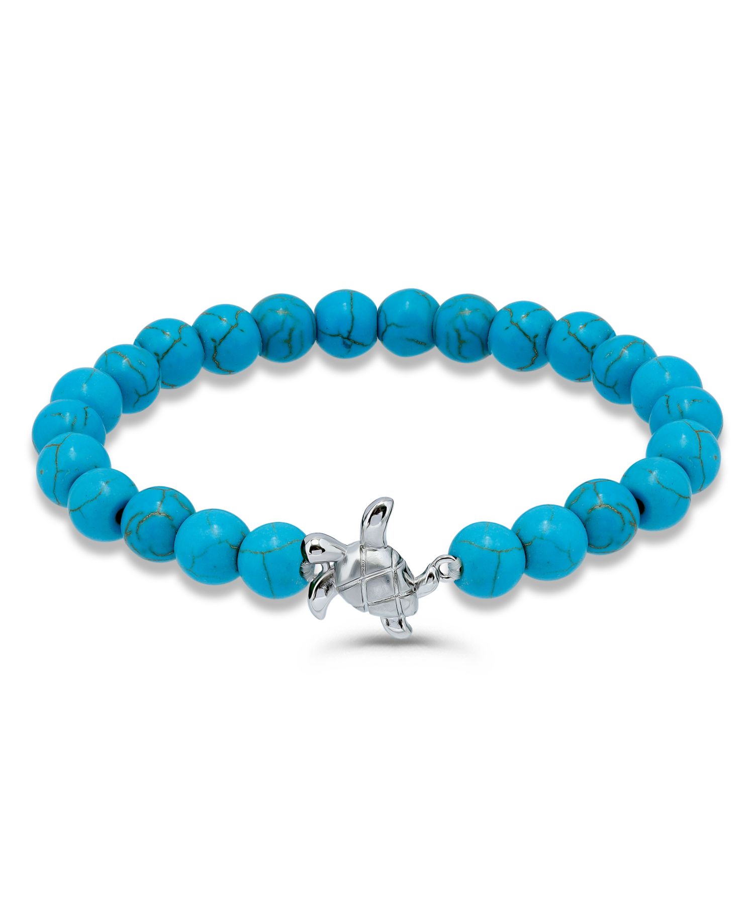 Howlite Chrysocolla Sodalite Beads and Sea Turtle Charm Station Silver Plated Stretch Bracelet