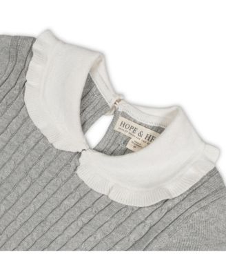 Little Girls Organic Long Sleeve Cable Knit Peter Pan Collar Sweater Dress