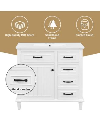 Freestanding Bathroom Vanity with Ceramic Sink Flip Drawers and Adjustable Shelf