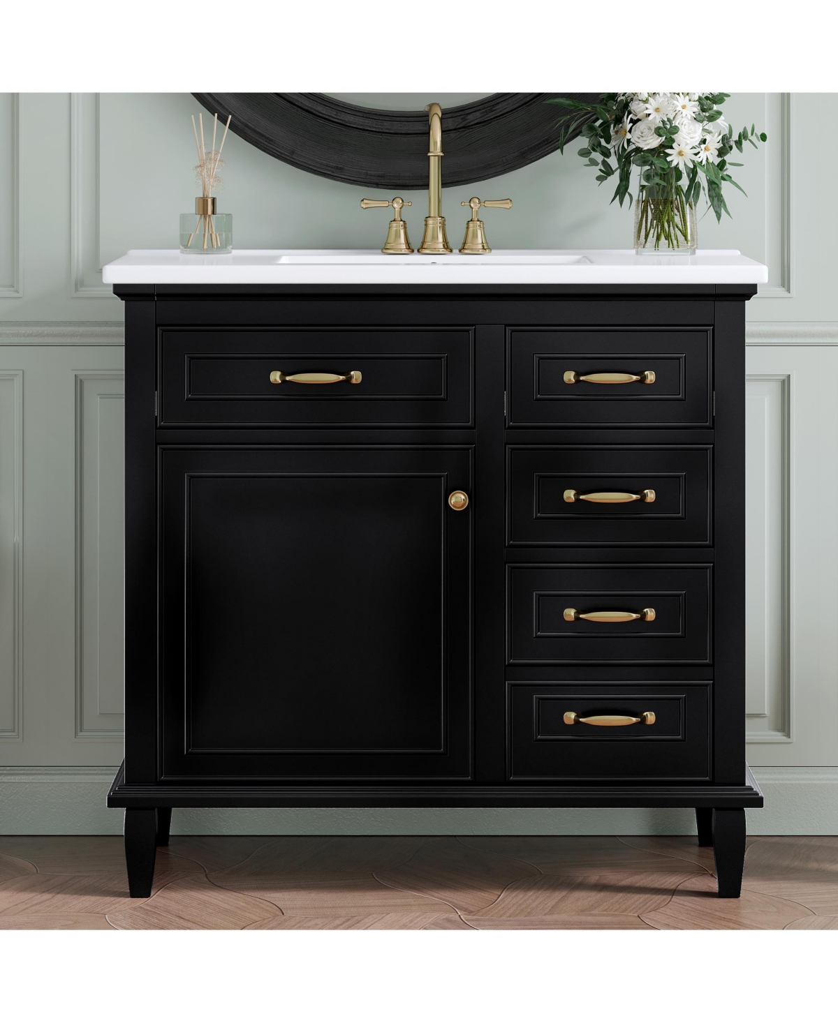 Casainc Freestanding Bathroom Vanity with Ceramic Sink Flip Drawers and Adjustable Shelf