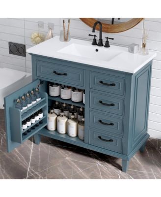 Freestanding Bathroom Vanity with Ceramic Sink Flip Drawers and Adjustable Shelf