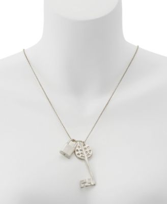 Silver Vintage Lock Key Pendant Necklace