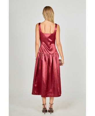 Women's Satin Velvet Drop Waist Midi Dress