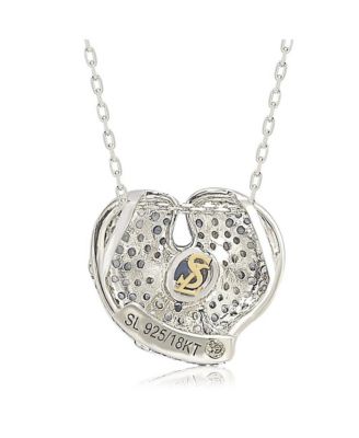 Suzy Levian Sterling Silver Sapphire Pave Whimsical Heart Leaf Necklace