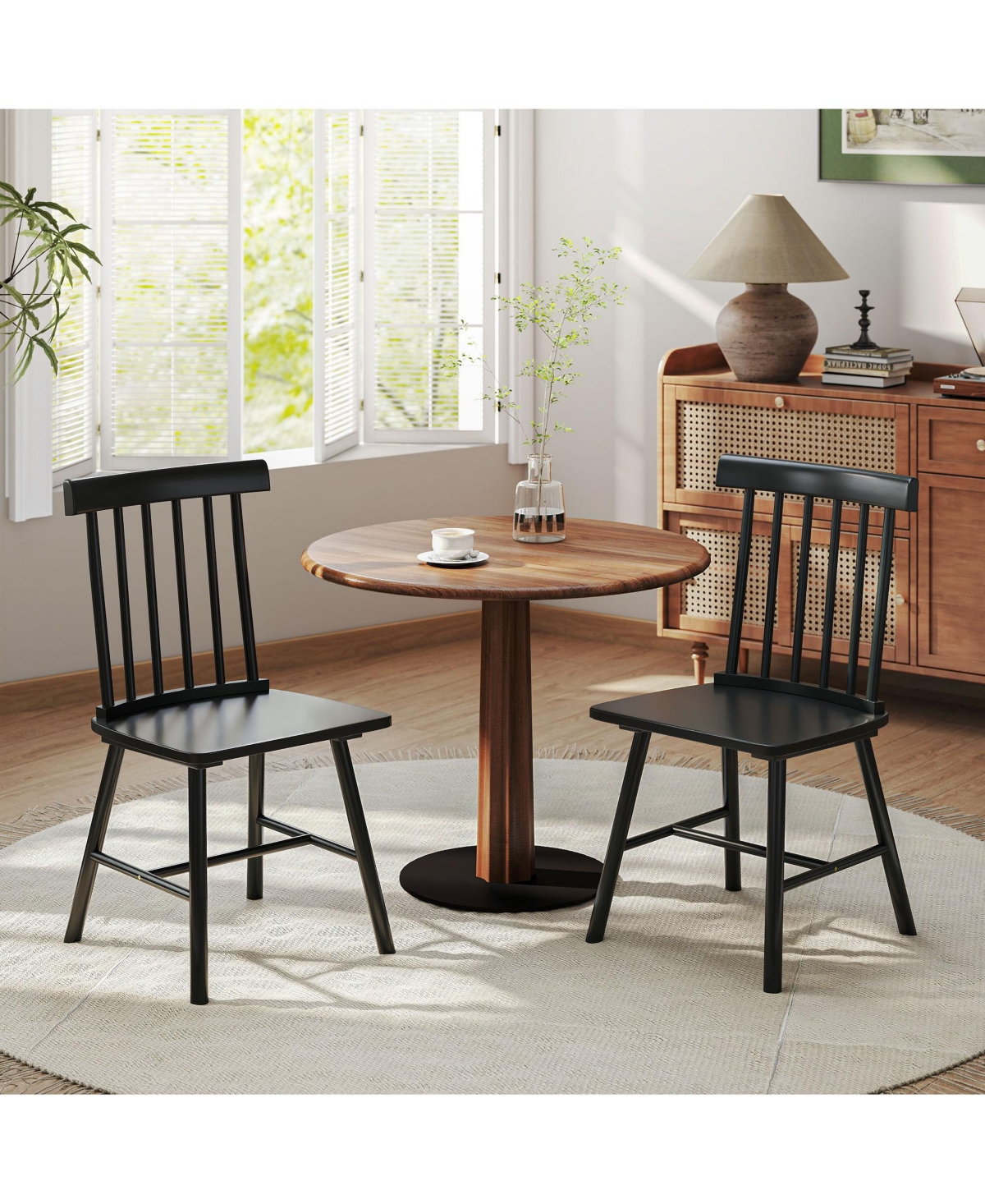 Homcom Dining Chairs Set of 2, Farmhouse Rubber Wood Kitchen Chairs