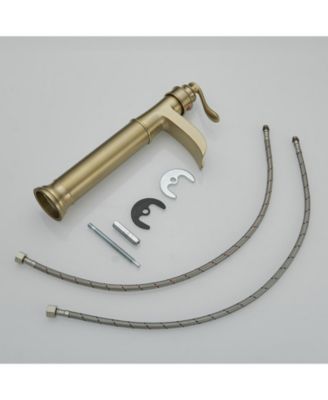 Waterfall Single Handle Bathroom Vessel Sink Faucet Farmhouse Vanity Bowl Tall Lavatory With Metal Drain In Brushed Gold