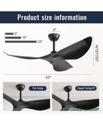 52-inch Light weight Modern Black 3-Blade Ceiling Fans with Remote Control Function