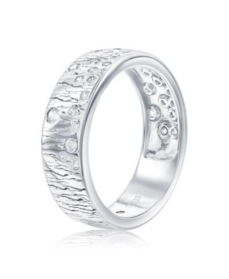 Suzy Levian Sterling Silver Cubic Zirconia Wide Band Wood Grain Confetti Ring