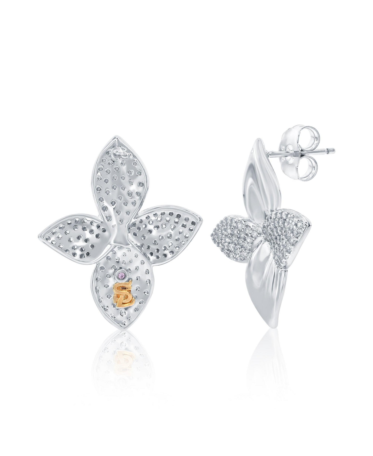 Suzy Levian New York Sterling Silver Cubic Zirconia Pave Abstract Flower Drop Earrings, 26mm
