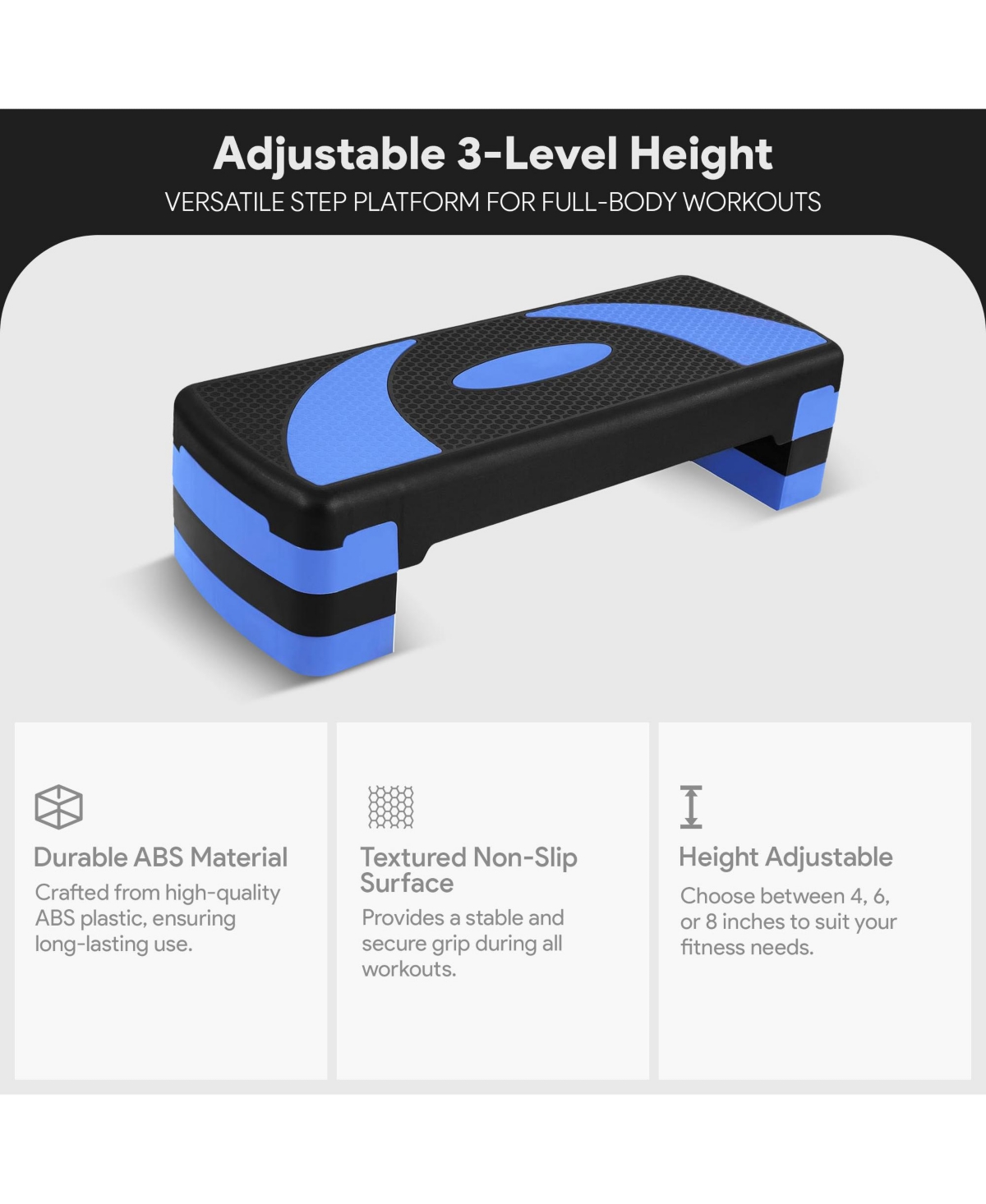 BalanceFrom Fitness Adjustable Workout Aerobic Step Platform Trainer w/ Raisers