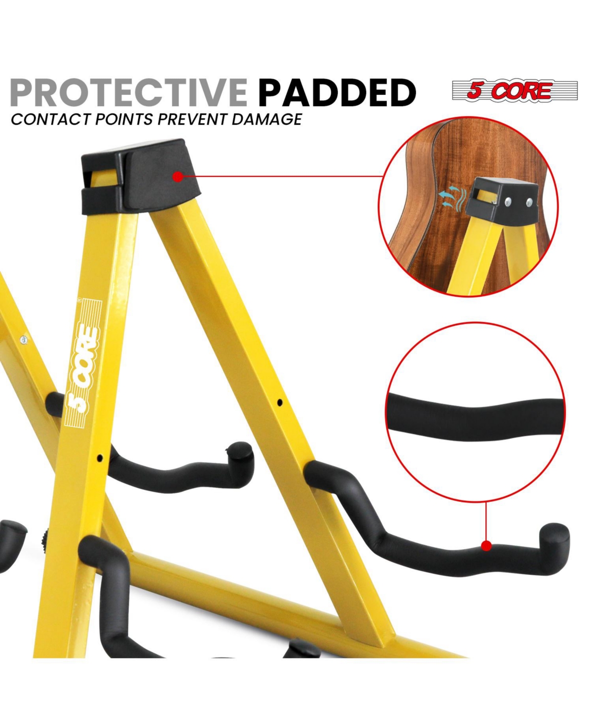 5 Core Double Guitar Stand Floor Adjustable A Frame Folding Acoustic Electric Guitars Holder Stands Gss 2N1 Ylw