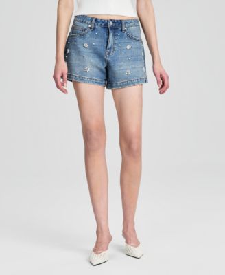 Women's Faux-Pearl Embellished Jean Shorts, Macy's Exclusive