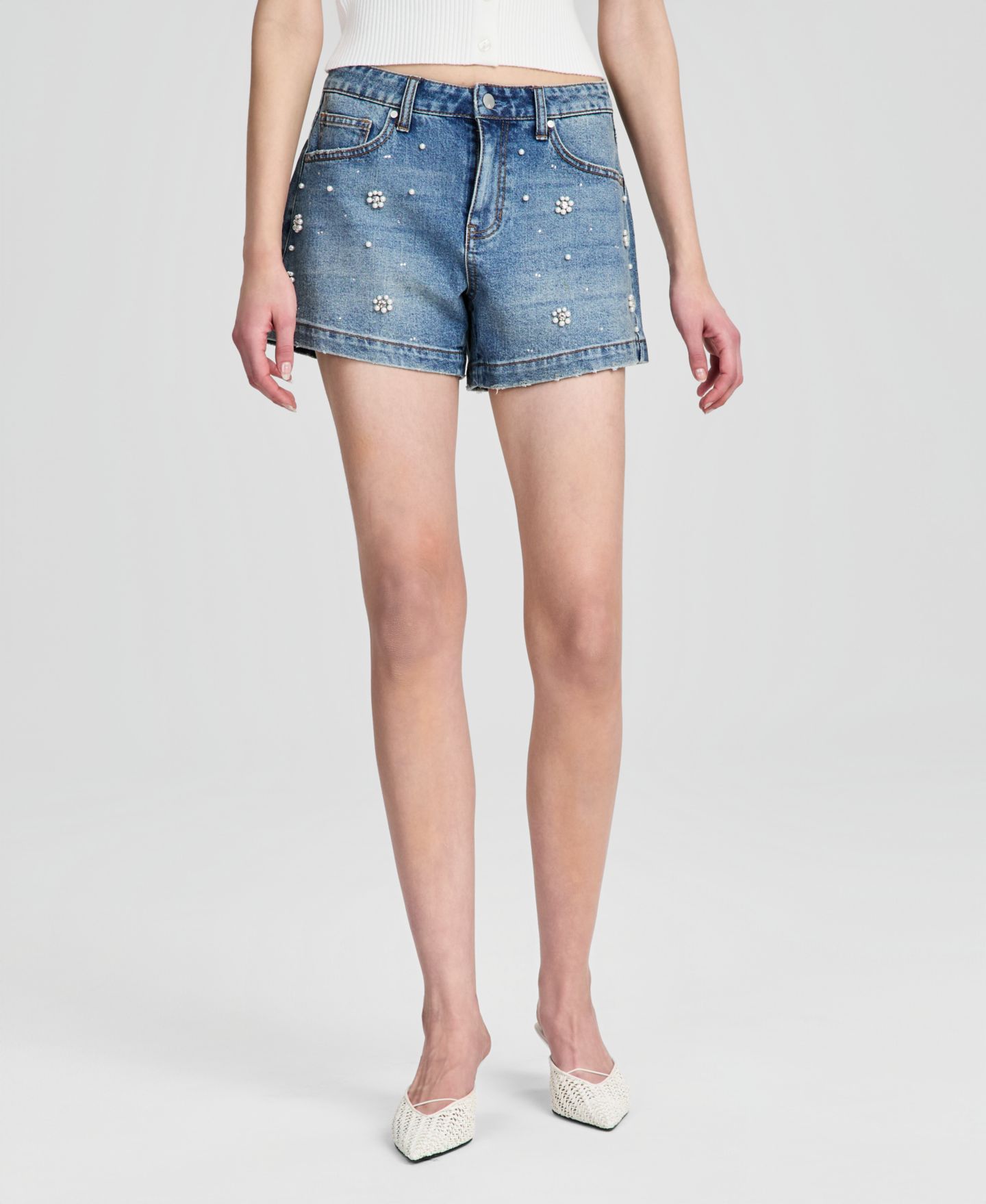 Женские шорты And Now This Faux-Pearl Embellished Jean, цвет: Розовый — фото 4