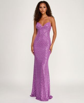 Juniors' Criss Cross Patterned Sweetheart Gown