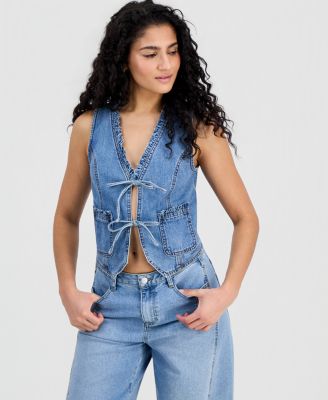 Women's Ruffled Tie-Front Denim Vest