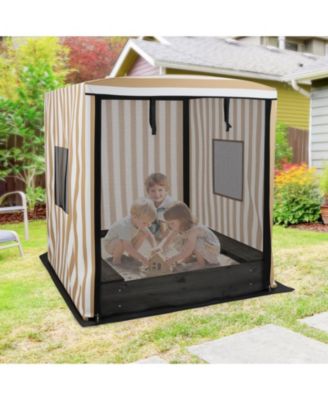 Wooden Sandbox with Adjustable Canopy and Storage Bench for Kids Ages 3