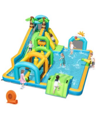 Inflatable Dual Water Slide Aqua Park with Tropical Theme and 750W Blower