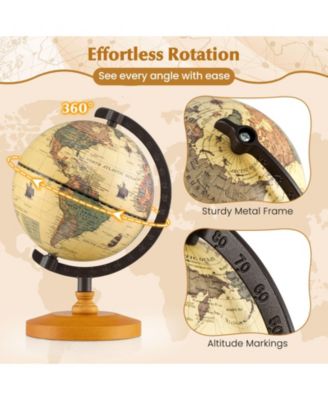Antique Globe Dia 5.5 Inch Mini Rotating World Globe with Wooden Base