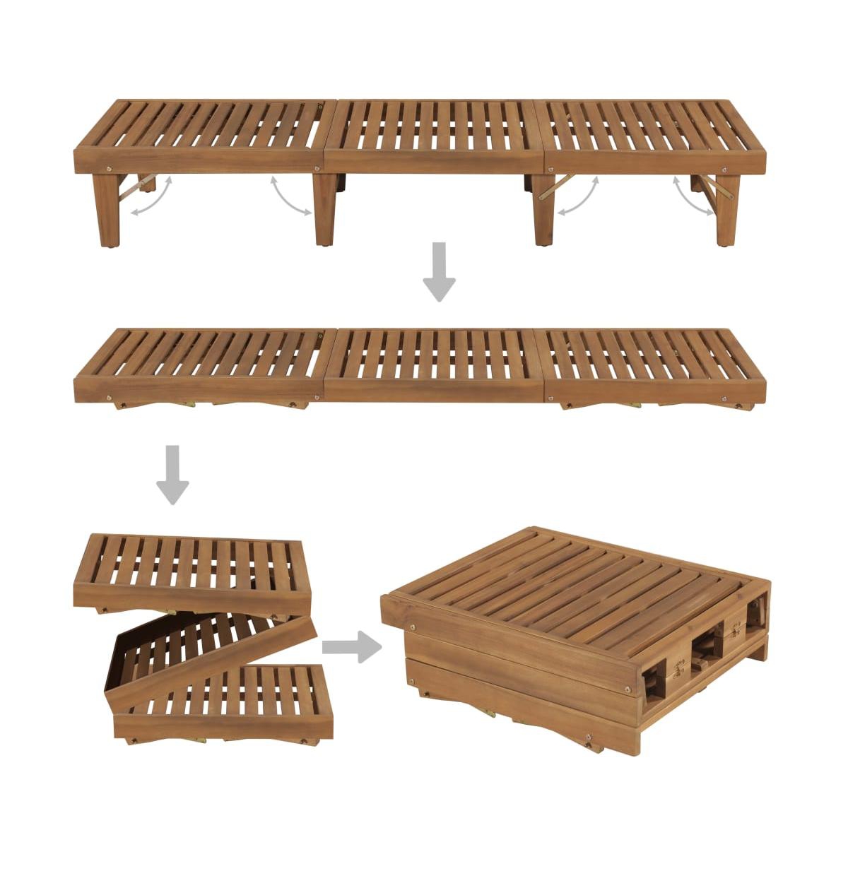 vidaXL Sun Lounger Grey Solid acacia wood Standard Foldable