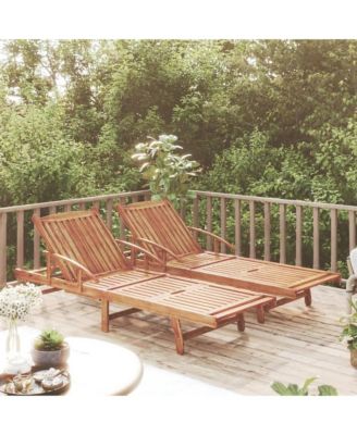 2-Pc. Solid Acacia Wood Sun Lounger Set
