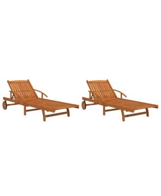 2-Pc. Solid Acacia Wood Sun Lounger Set