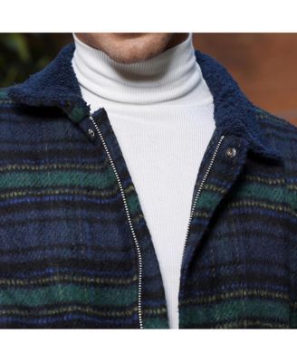 Men's Navy Blue & Emerald Green Striped-Jacquard Sherpa-Lined Jacket