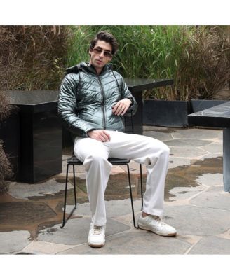 Men's Seaweed Green Coated Panel-Quilt Puffer Jacket