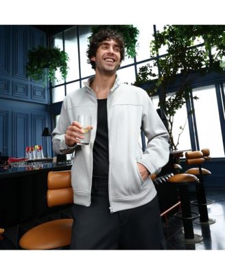 Men's Cloud Grey Panel-Stitch Knit Jacket