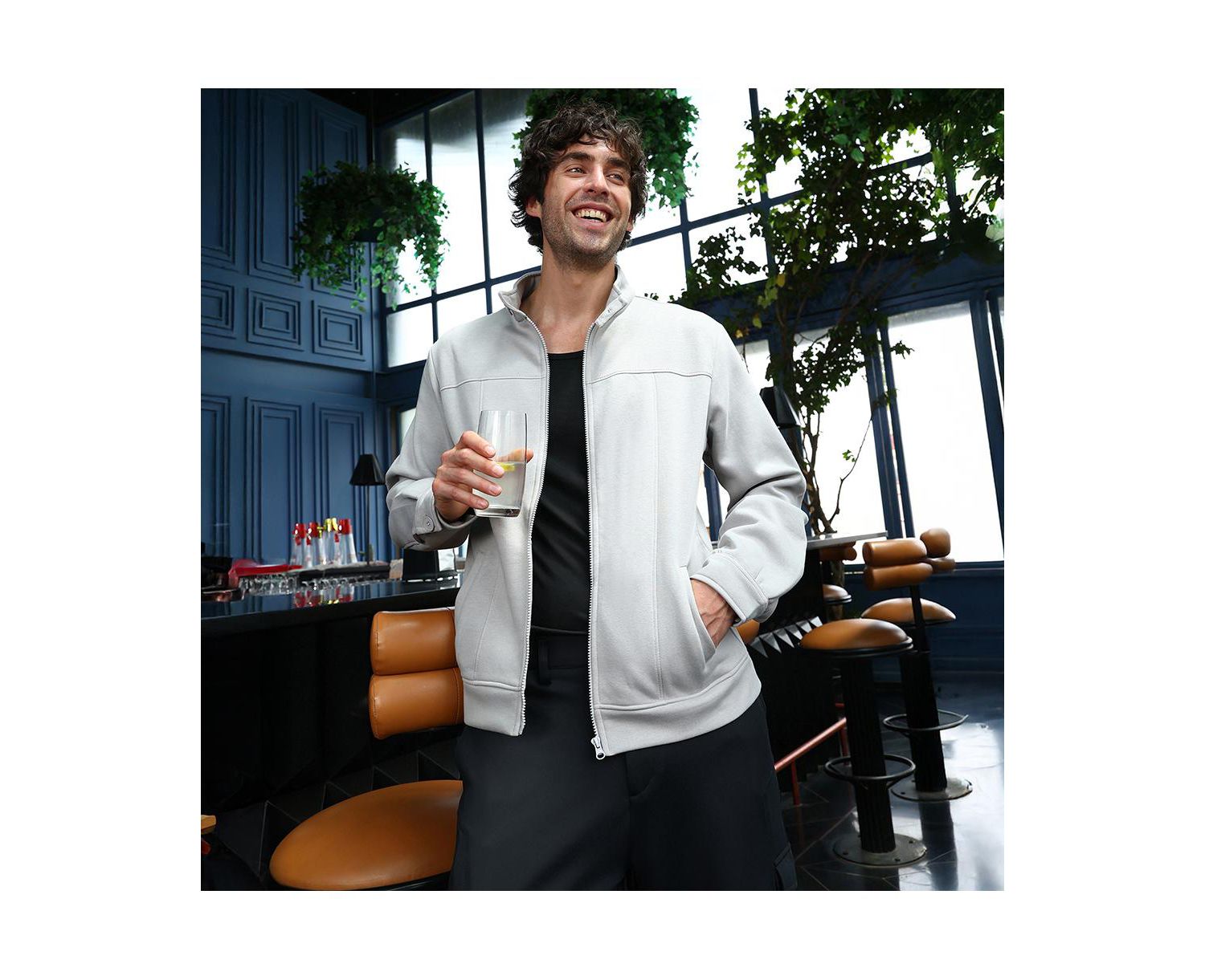 Men's Cloud Grey Panel-Stitch Knit Jacket