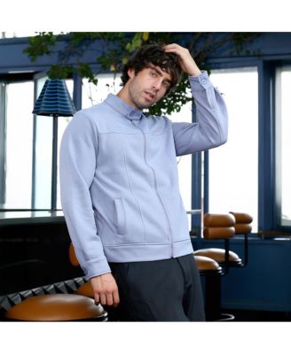 Men's Flint Grey Panel-Stitch Knit Jacket