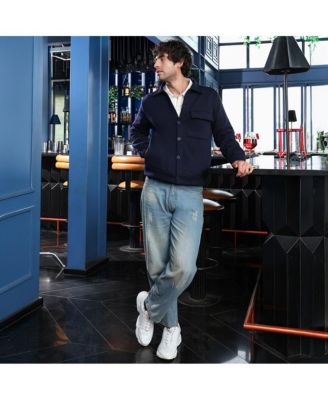 Men's Navy Blue Utility-Knit Jacket