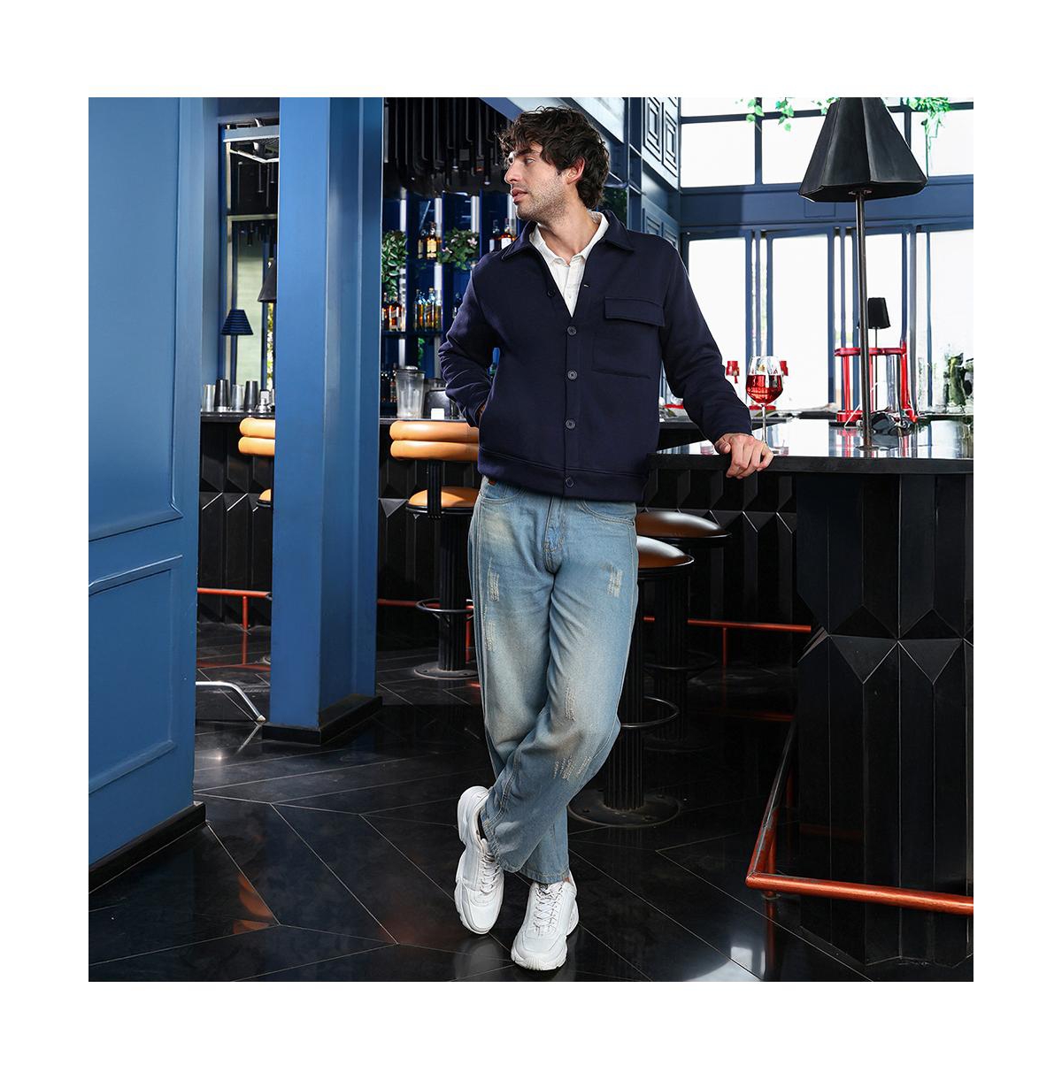 Campus Sutra Men's Navy Blue Utility-Knit Jacket