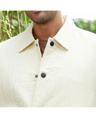 Men's Cream White Lined-Tactile Bomber Jacket