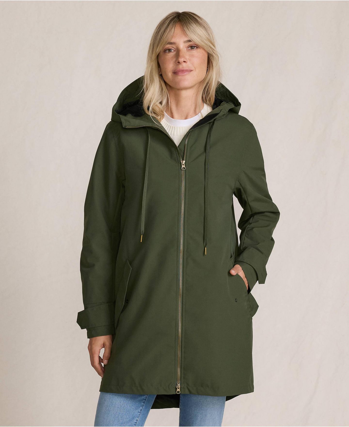 Женская куртка Lands' End Squall A-Line Rain Jacket, цвет: Оливковый — фото 4